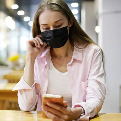 Black Disposable Face Mask With 3 Layer Design For Protection And Breathability Adjustable Nose Bridge And Elastic Ear Loops For Comfy Everyday Wear And All Day Comfort