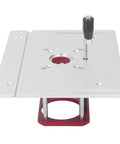 Top Shelf Aluminum Router Lifter With Flip Board For Precision Woodworking, features lifting adjuster and mounting holes.