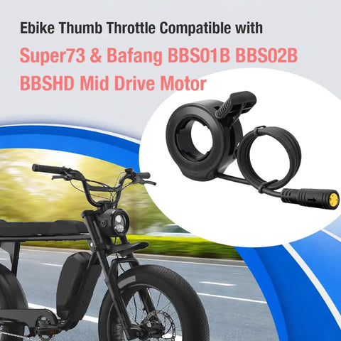 Thumb Throttle For Mid Drive Electric Bikes Waterproof 3 Pin Female Connector Compatible With Bafang BBS Motors shown on e-bike