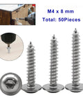 M4x8Mm 304 Stainless Steel Torx Pan Head With Washer Self Tapping Screws Pack Of 50 visible with drill and usage context.