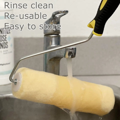 Top Rated Nine Inch Paint Roller Covers Case Lot Of 144 Shedless Lint Free Premium Sleeves rinsing under a faucet.