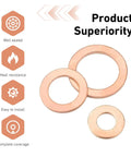 Close-up of Copper Crush Washer Set 200 Piece with 10 Metric Sizes M5 M6 M8 M10 M12 M14 Universal Oil Drain Plug Gasket Kit