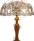 Tiffany Style Table Lamp White Stained Glass Crystal Bedside Light 16x16x24 Inch Desk Reading Lamp With Metal Base For Bedroom
