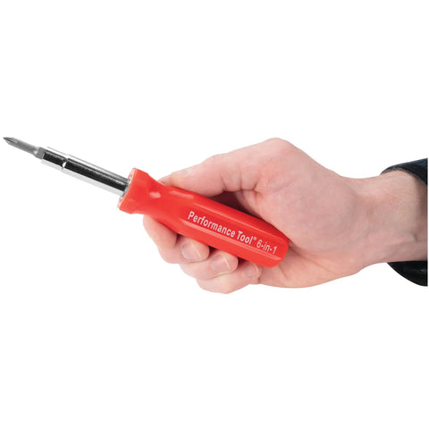 Hella Grippy Heavy Duty Red Handle Six In One Quick Change Multi Bit Screwdriver With Dual Nut Drivers And Phillips Bits for detailed work.