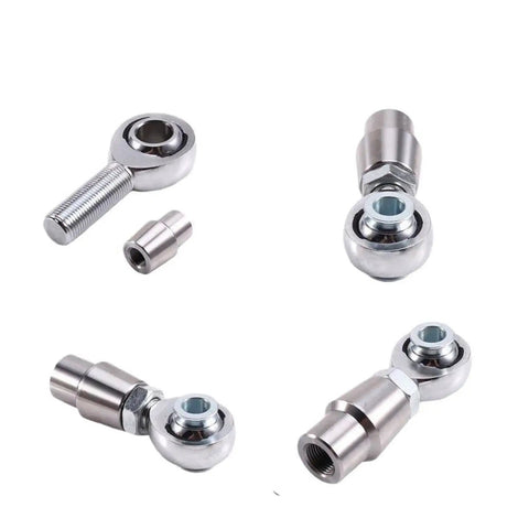 Top Tier 4 Pack 5/8 Inch 18 Thread Heim Ball Bearing Rod Ends with Spacers showing silver metal construction for steering control.