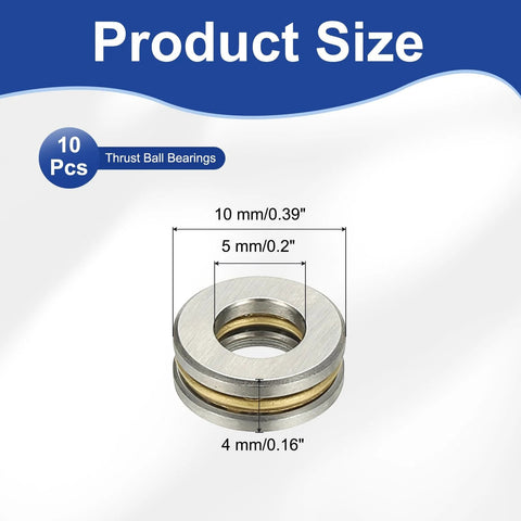 PATIKIL thrust ball bearings 5x10x4 mm, 10 pcs, chrome steel, front view