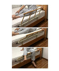 Person demonstrating Retractable Bed Rail Guard For Elderly And Adults With Foldable Safety Side Rail Easy One Click Fold Hospital Grade Grab Bar