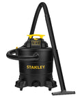 Powerful Five Point Five Peak HP Wet Dry Vacuum With Twelve Gallon Tank Three In One Shop Vacuum With Blower Port And Long One Seven Eighth Inch By Six Foot Hose Over Twenty Two Feet Cleaning Range Great For Garage Carpets And Workshop, shown with hose and accessory attachment.