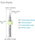 Diagram of PCB Drill Bits Set 0.3mm Cutting Edge Tungsten Carbide One Eighth Inch Shank for CNC with size specifications labeled.