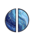 Close-up of Blue Gradient Gold Fluid Art Cabinet Pulls Set Of 2 With 3 Inch Hole Center Black Semicircle Drawer Handles