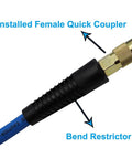 Hybrid Air Hose One Quarter Inch By Fifty Feet, 300 PSI Heavy Duty Air Compressor Hose, blue with female quick coupler and bend restrictor