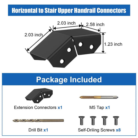 Handrail Connector Sleeve For Horizontal To Stair Upper Joint In Deck Cable Railing Black Powder Coated Aluminum