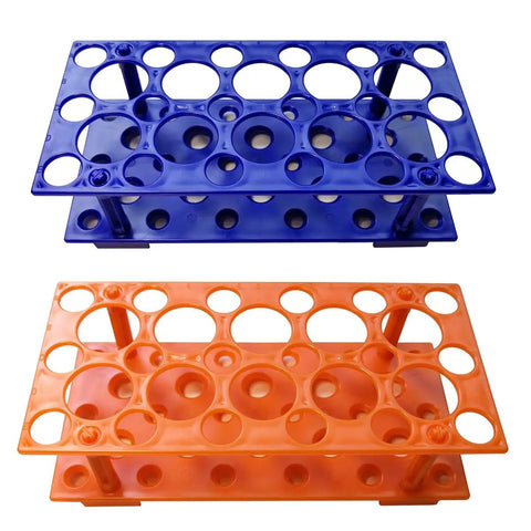 Two Pack 28 Well Test Tube Rack For 10ml 15ml And 50ml Tubes, Detachable Lab Tube Holder, Blue and Orange, Centrifuge Compatible