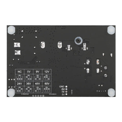 Back view of DC Buck Converter With Meter 6-70V In To 0-60V Out Up To 20A 1200W Step Down Power Supply Fixed outputs and connectors visible