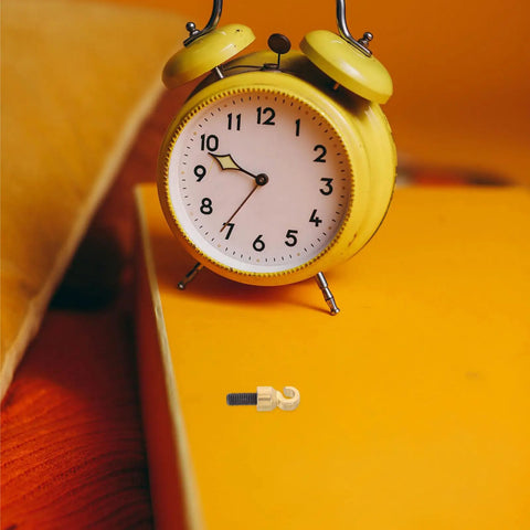 Vintage Grandpa Clock Repair Weight Kit With Shell Hook And Nut Replacement Parts M5 on orange surface with a yellow clock