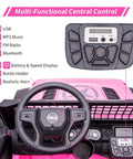 Powerful 24V Kids Ride On Dual Seat Electric Car With Remote Control dashboard showing steering wheel and digital features