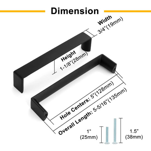 Diagram of 10 Pack 5 Inch Polished Chrome Cabinet Pulls For Kitchen Cabinets with dimensions, showing hole centers and screw sizes.