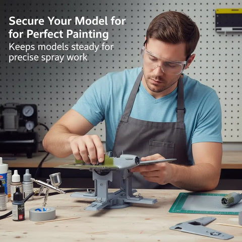 Person using Go To Display Stand For Model Airplanes And Painting Projects, Berth Jig Tray for 1 to 72 and 1 to 48 Aircraft Scales
