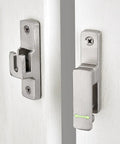 Heavy Duty Luminous Barn Door Latch With Built In Night Light 90 Degree Sliding Lock close up showing zinc alloy material and twist knob.