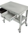 Beefy Heavy Duty Tear Down Table Workbench with Drain, Steel Work Surface, Containment Basin, Lockable Drawer, 1000 lb Capacity
