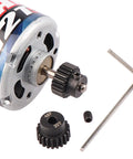 Five Pack 48P RC Pinion Gears Set 17T 18T 19T 20T 21T For 1Tenth Scale RC Cars With 3.175mm Shaft Hardened Steel shown with motor
