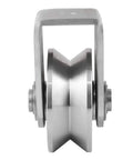 Front view of Heavy Duty Beefed Up V Type Stainless Steel Pulley Block with 360 Degree Rotation Detachable Duplex Bearing