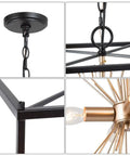 Detailed view of Black And Gold Four Light Sputnik Chandelier, Mid Century Modern Square Pendant Lighting for various areas.