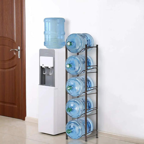 Five Tier Water Jug Rack for Five Gallon Jugs Heavy Duty Steel Bottle Organizer Shelf No Fuss Easy Assembly Copper Bronze Finish