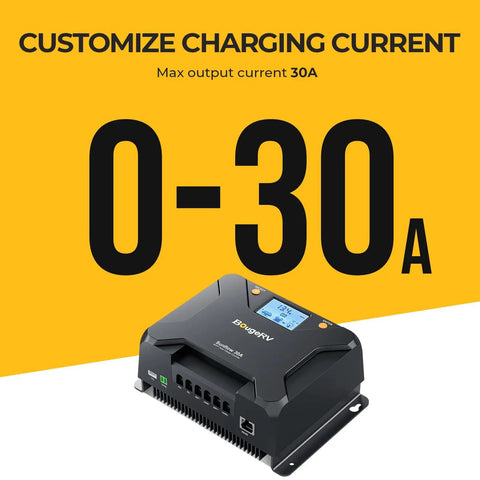 30A MPPT Solar Charge Controller With Low Temp Cutoff App Control And Backlit LCD For 12V 24V Battery Banks front view
