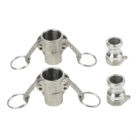 Beefy Aluminum Cam Lock Fitting Quick Connect 1 Inch NPT Male One Half Inch Port Hose And Pipe Adapter For Industrial Fluid Transfer, fast tool-free setup, pair shown
