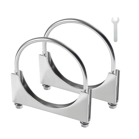 Heavy Duty 5 Inch U Bolt Exhaust Clamp Set For 5 Inch OD Exhaust Pipes, Stainless Steel Saddle Style U Muffler Clamp, 2 Pack