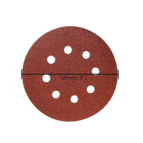 Grab These 100PCS 5 Inch Sanding Discs With 8-Hole Hook And Loop Fastener For Smooth Finish, 60 To 1500 Grit Set showing a 5-inch sanding disc with 8 holes.