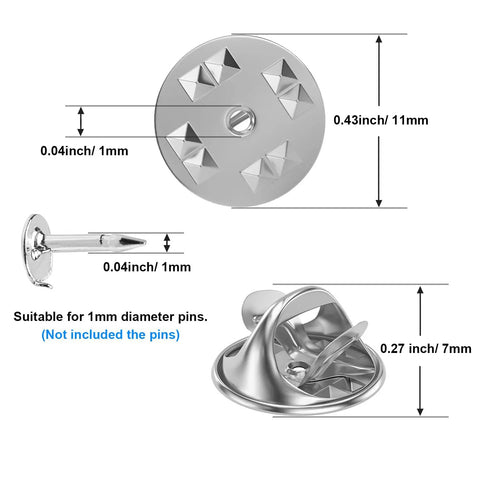 50 Piece Bulk Haul Of Top Shelf Metal Pin Backs Featuring Grip Tight Locking Clasps Perfect For Custom Lapel Pins And Enamel Badges, 11mm size, nickel plated.