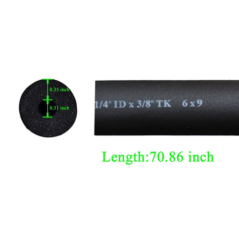 Foam Pipe Insulation Tubing For Handles And Pipes, 6mm Inner, 9mm Outer, 1.8m Long, close-up showing dimensions and length