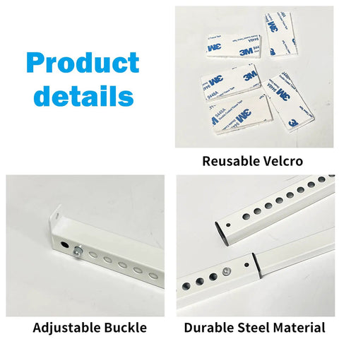 Product details showing adjustable window security bar for home safety and kid protection, heavy duty steel, extendable from 16.75 inches to 44 inches