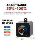 Plug In 3 Speed Fan Speed Controller With Easy Knob For Inline Duct Exhaust Fans And Ventilation Systems, size dimensions shown
