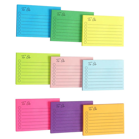Colorful 3x4 Inch Lined Sticky Notes Pack With Nine Pads And Fifty Sheets Each, Self Stick Memo Notes In Nine Bright Colors