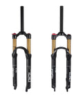 Alloy MTB Suspension Fork For 26 27.5 29 Inch Mountain Bikes With Tapered Or Straight Steerer, 100mm Travel, Manual Lockout Or Remote Lockout, 9mm X 100mm Axle, Disk Brake Compatible, Beefy Front Fork in black and gold