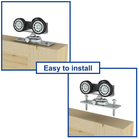 48 Inch Bifold Door Hardware Kit For Four 12 Inch Panels, Top Mounted Folding Barn Door Track System With 3 Wheel Hangers shown installed