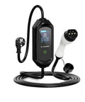 Portable Type Two Evse Fast Charging Cable With Ten Meter Wire Wifi App Control And Bluetooth Remote, black EV charger with display.