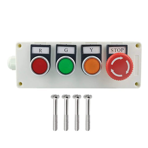 Red Yellow Green Emergency Stop Push Button Switch 1NC 1NO Self Locking Momentary Mushroom Button For Heavy Duty Machines 440V 10A