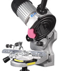 Heavy Duty Bench Grinder For Chainsaw Chain Sharpening Featuring Dead On Adjustable Vise Bright Work Light And Grinding Wheels.