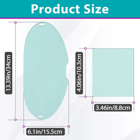 Large Viewing Screen Replacement Lens Set For LYG Q800D Welding Helmet, showing dimensions of 13.39x6.10 outer and 4.06x3.46 inner lenses