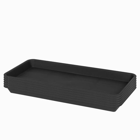 Stack of six rectangular black plant tray saucers for indoors, heavy duty drainage drip trays for flower pots windowsill planters fits pots up to 10 inches inner 9.7x4.7 inches outer 6x11 inches 1.1 inch high.
