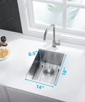Stainless Steel Single Bowl Bar Sink For Small Kitchen Spaces, Undermount Prep Sink With Strainer, Waste Basket, Bottom Grid