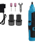 Pro Knockout 12V Cordless Angle Grinder And Compact Mini Rotary Tool Featuring Rock Solid Lithium Battery with attachments.