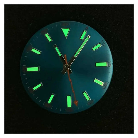 29mm Watch Dial With Hands Set For Miyota 8215 8200 8205 821A 2813 3804 Movements, green luminous hands, orange lightning small second hand