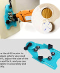 Pro Grade Adjustable Drill Hole Locator With Vacuum Base Sucker - Hole Saw Jig for tile drilling, showing suction base and drill setup.