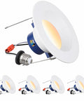 TORCHSTAR 4-Pack 6CCT 6 Inch LED Recessed Lighting Retrofit, Dim to Warm with white baffle and connector details.