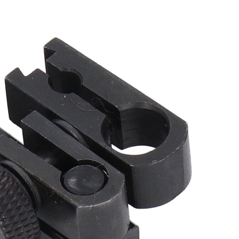Dial test indicator height holder clamp, black metal with circular 8mm/6mm bore, close-up view